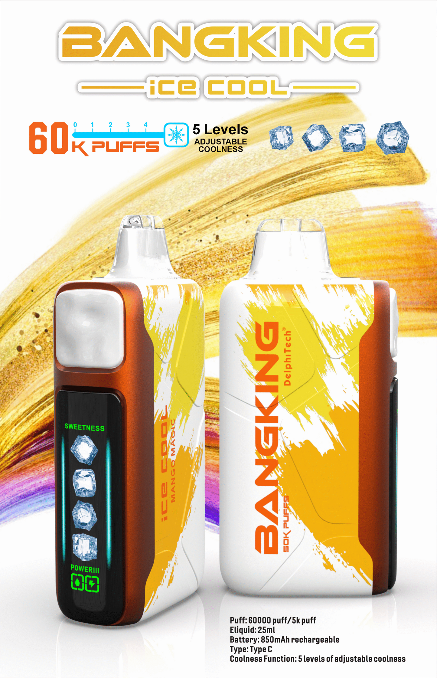 爆品上市 Bang King Ice Cool 60000口 一次性拋棄式菸 5檔涼度調節